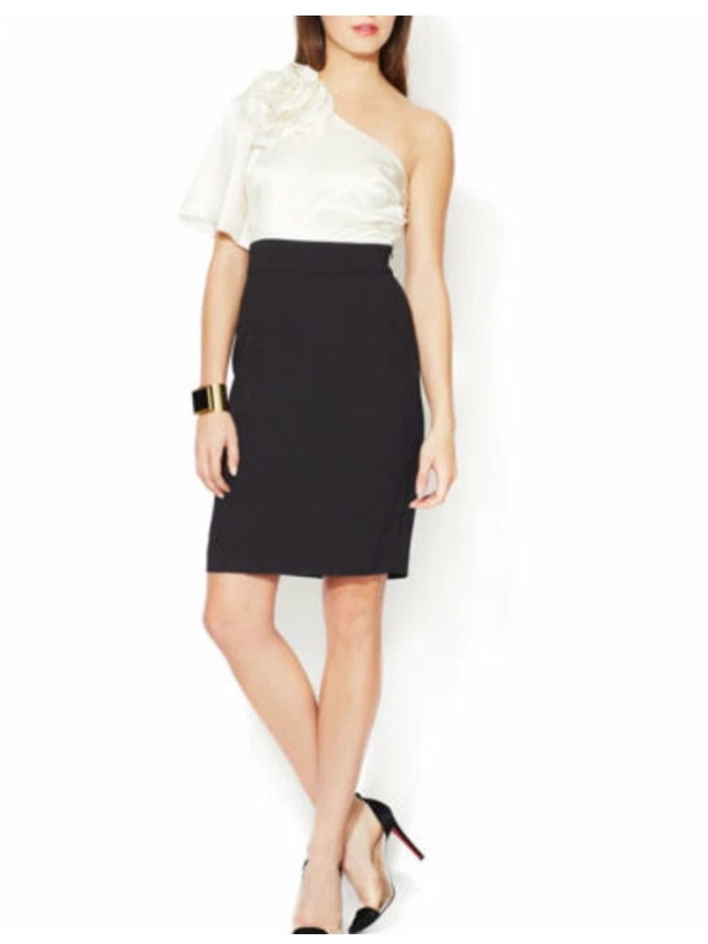 Trina Turk Champagne” Belle De Nuit”Silk  Floral Appliqué Dress